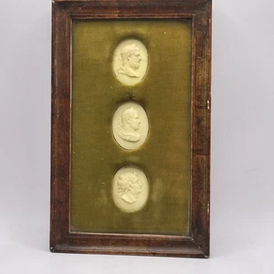 Antique Grand Tour Neoclassical Plaster Intaglios Framed Art 3 Cameos 7x11 in - Picture 1 of 8