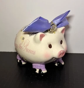 MUD PIE lila weiß rosa Keramik IMMER die PRINZESSIN Sparschwein Krone Schleife - Bild 1 von 7