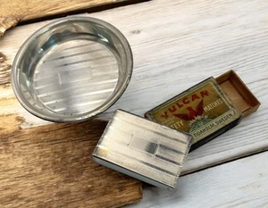 Vintage Silver Matchbox and Ashtray Set Marked Sterling Wooden Insert - Picture 1 of 13