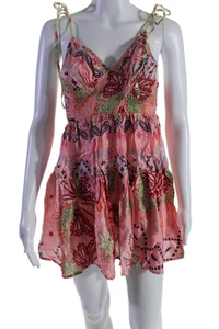 Sundress Womens Spaghetti Strap V Neck Floral Mini A Line Dress Pink Size XS - Picture 1 of 4
