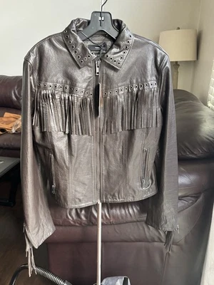 Chaqueta de cuero Diesel con flecos marrón oscuro talla grande Foto 1 de 4