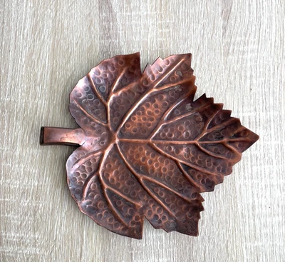 Metal Handmade Maple Leaf Trinket Candy Dish Copper Fall Decor Detailed  7.25” - Image 1 of 4