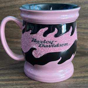 Harley-Davidson Pink Glitter Coffee Mug Sparkly Black Flames Biker Motorcycle - Picture 1 of 6