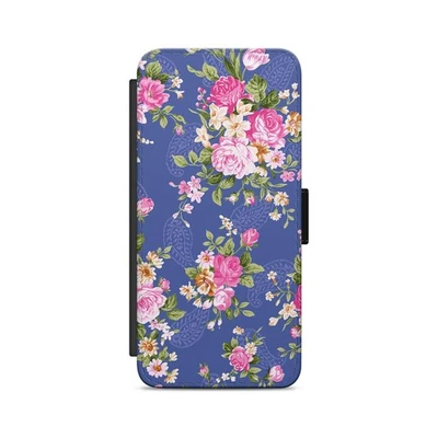 Flower Blue Pattern Garden Roses Flip Wallet Phone Case For Samsung Models - Image 1 of 4