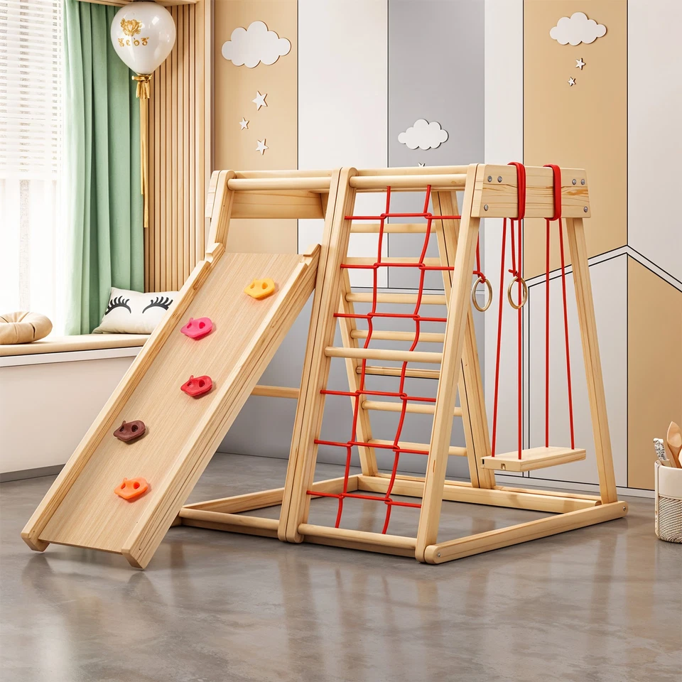 Indoor Jungle Gym Kids Climbing Frame with Slide and Swing Toddler Climber Set - Image 1 of 4