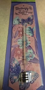 NEW Butterfly Kisses & Rose Petal Wishes 10.6" Indoor/ Outdoor Metal Thermometer - Picture 1 of 5