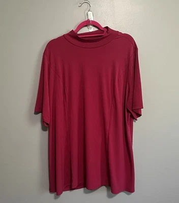 Susan Graver 2X Cranberry Red Everyday Liquid Knit Elbow Sleeve Mock Neck Top - Image 1 of 4