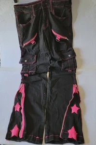 Pantalones acampanados Hot Topic negros y rosas talla 9 Punk Rave Emo - SIN correas - Imagen 1 de 14