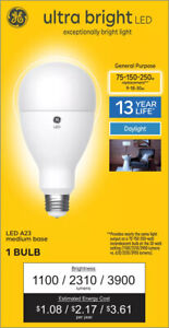 GE ultra bright LED 3-way light bulb, 250/150/75 watt replacement, Daylight,