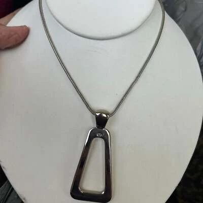 Modern Silver Tone Geometric Bar Pendant Snake Chain Necklace - Image 1 of 4