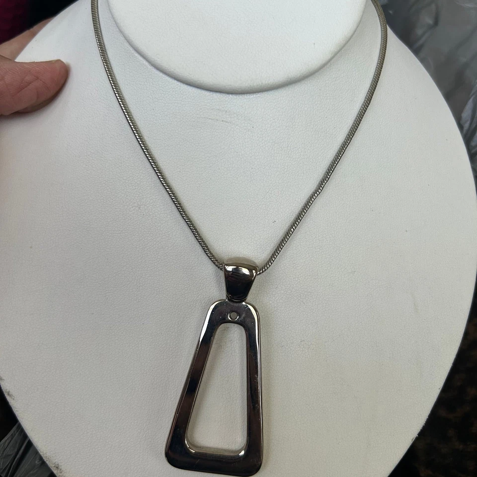 Modern Silver Tone Geometric Bar Pendant Snake Chain Necklace - Image 1 of 4