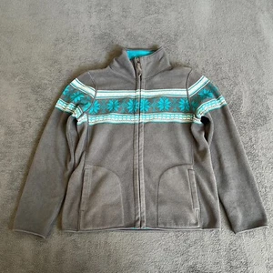 Laura Scott Gray Turquoise Fleece Reversible Jacket Outerwear Women's Size Large - Picture 1 of 9