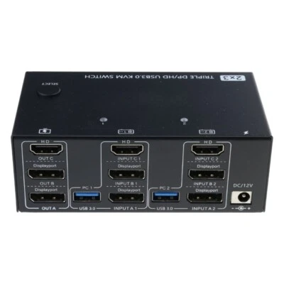 Multiple Monitors KVM Switcher HDTV 2.1 Displayport 1.4 for 2 PC 3 Displays - Image 1 of 4