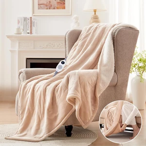 Electric Throw Blanket with Foot Pocket for Adults, Soft Flannel to Sherpa Heate - Picture 1 of 7