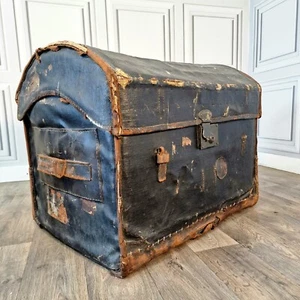 Antique Vintage Steamer Pirate Chest Travel Trunk Wooden Banded Domed Storage  - Picture 1 of 24