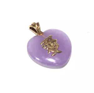 Ciondolo donna/donna in oro giallo 9 ct montato giada rosa a forma di cuore - Foto 1 di 5