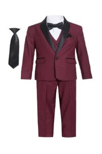 Magen Kids Boys Husky SHAWL LAPEL Tuxedo 7 pc set suit S 8-20 BURGUNDY 2 Button - Picture 1 of 4