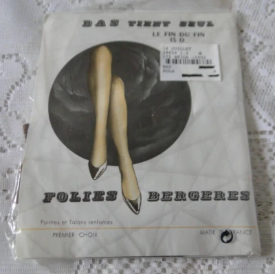 Paire de bas tient seul sans couture FOLIES BERGERES  beige  Taille 4  VINTAGE - Bild 1 von 4