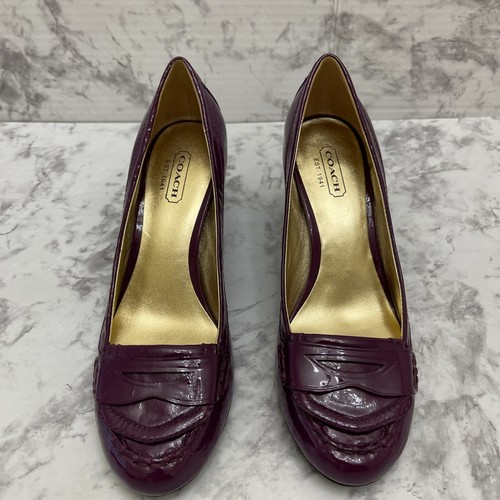 Scarpe Coach tacco a blocco donna taglia 6B viola pelle decolte nuove