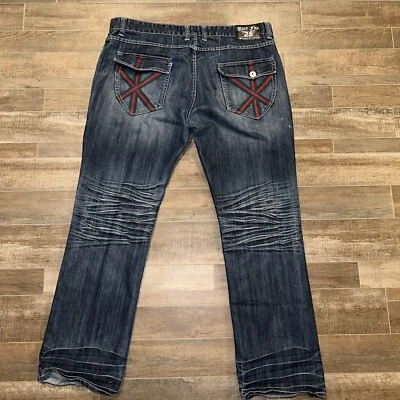 Bare Fox Baggy Jeans Mens 42x33 Blue Loose Skate Embroidered Y2K Rave Vintage - Image 1 of 4