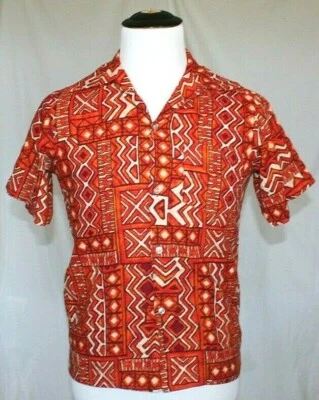 Camisa Aloha Hawaiana Vintage Estampado Naranja Informal Para Hombre Talla Pequeña Años 60 Años 70 Foto 1 de 4