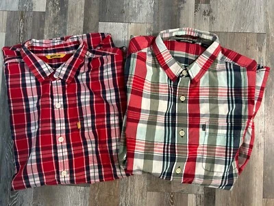 2 CAT Caterpillar Red Plaid Short Sleeve Button Up Shirts Work Wear Mens Large - Image 1 of 4