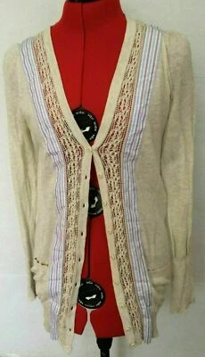 ANTHROPOLOGIE FIELD FLOWER CARDIGAN SWEATER TOP WOMENS SIZE XS XSMALL TAN *W - Imagem 1 de 4