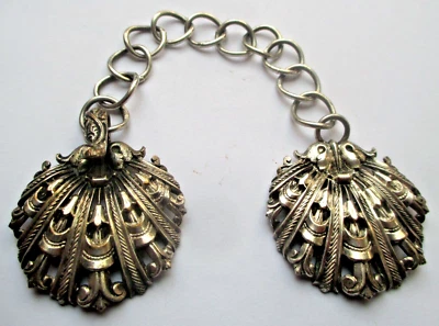 Ancienne superbe Attache argenté boucle ceinture gilet cape accessoire vintage 1 - Photo 1/3