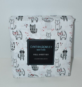 Cynthia Rowley Cats and Hearts Pattern Full Size Sheet Set