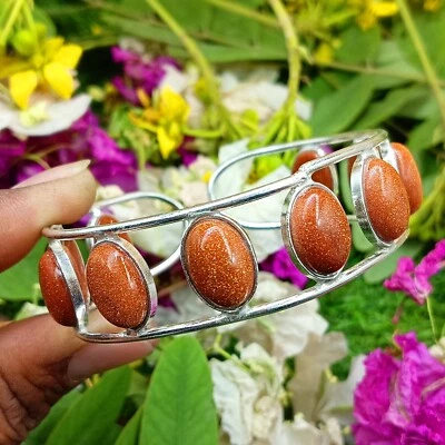 Best Buy Red Sunstone Gemstone 925 Sterling Silver Plated Adjustable Cuff Bangle - Image 1 of 4