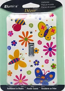 Mädchen Schmetterling Flower Power Licht Wandschalter Platte Metall Neu - Bild 1 von 2