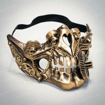 Steampunk Face Masks Halloween Masquerade Mask Costume Gold Chain - Image 1 of 4