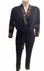Desigual Uma Black Jumpsuit With Ethnic Frieze Pattern Details Size L Rrp$245
