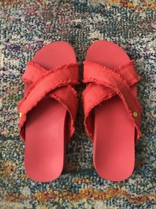 Vionic Panama Coral Pink Sandals Frayed Canvas Comfort Beach Slide Size 8 - Picture 1 of 14