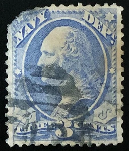 US 1873 #O37 Ultra 3c Navy Dept Official Stamp Faults Used - Picture 1 of 3