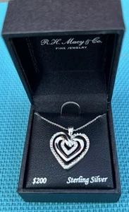 Triple Heart Diamond Pendant Sterling Silver Necklace (1/10 ctw) NWT. Macy's - Picture 1 of 4