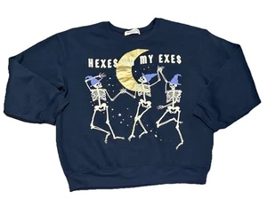 Wound Up Junior Hexes On My Exes Halloween Graphic Sweatshirt Size LG Blue - Picture 1 of 4