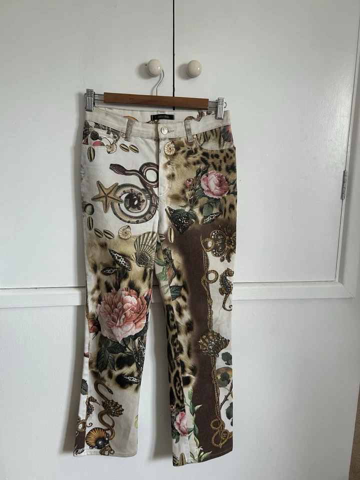 Pantalones para mujer Roberto Cavalli vintage talla XS estampado floral y leopardo raros   Foto 1 de 4