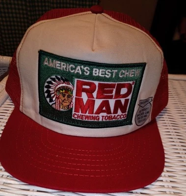VTG Red Man Chewing Tobacco Swingster Red White Snapback Trucker Hat Patch USA - Image 1 of 3