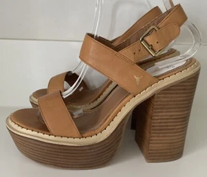 Damenschuhe Leder hohe Plateau-Sandalen mit Fersenriemen UK 7 hellbraun Windsor Smith - Bild 1 von 6