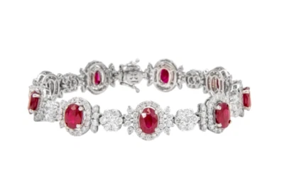 Oval-Shaped Red Lab Created Ruby & White Stone Women's Special Occasion Bracelet - Image 1 of 4