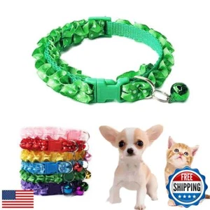 Green Xs Dog Collar with Bell, Kitten Bell Collar Small Puppy Collar Girl Lac - Picture 1 of 5