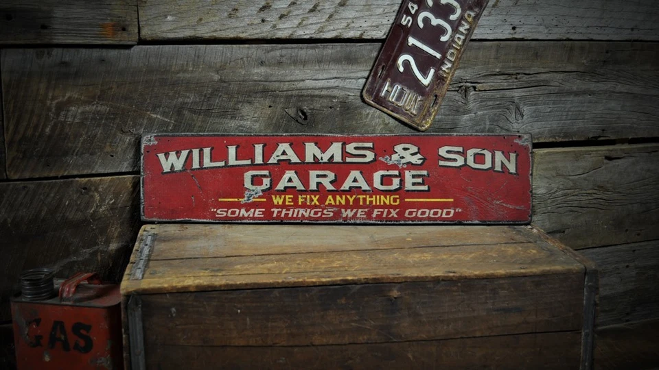 Custom Family Mechanic Garage Sign - Rustic Hand Made Wooden Sign - Image 1 of 1