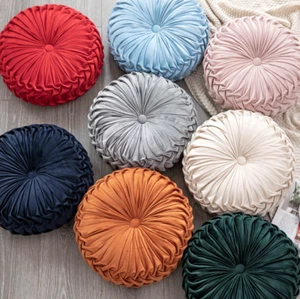 Round Pleated Throw Pillows Velvet Pumpkin Meditation Pillow Chair Sofa Cushion - Picture 1 of 21