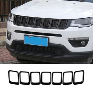 7x Front Grille Inserts Grill Cover Frame Trims Kit For Jeep Compass 2017-18 - Picture 1 of 7