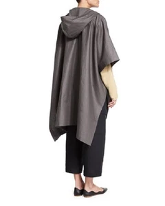 NWT Eskandar ELEPHANT 34" Long Linen Hooded Button-Front Raincoat Poncho Coat OS - Picture 1 of 8