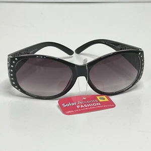 Solar Accents 100% UVA UVB Lens Protect Black Floral Cutout Fashion Sunglasses - Picture 1 of 7