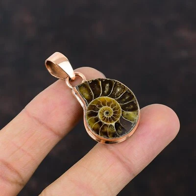 Oferta del Día de los Caídos Piedras Preciosas Fósiles de Amonita Bisel de Cobre Colgante Madre Étnica Foto 1 de 4