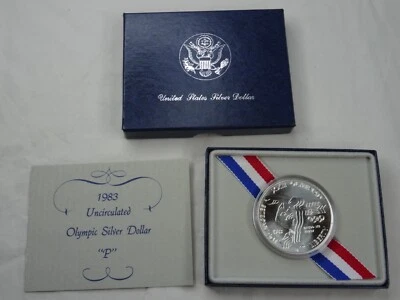 1983-P Olympic Unc Silver Dollar US Mint Commemorative $1 Box & COA - Image 1 of 4