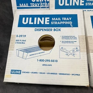 1 ULINE S-3919 9/16”X500’ Roll- 2 Rolls Per Box Mail Tray Strapping W/ Dispenser - Picture 1 of 6